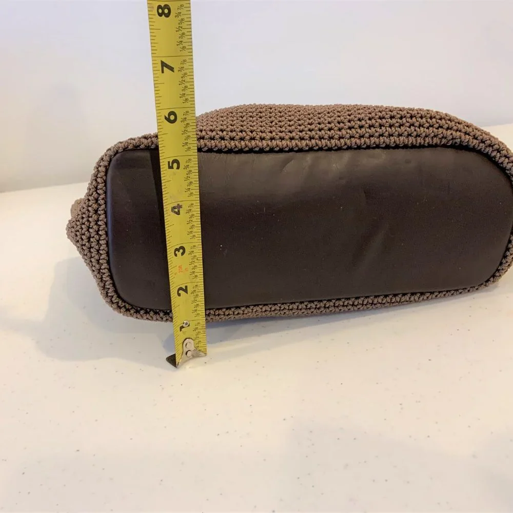 Saks Taupe Brown Crochet Shoulder Bag Tote - Picture 8 of 14